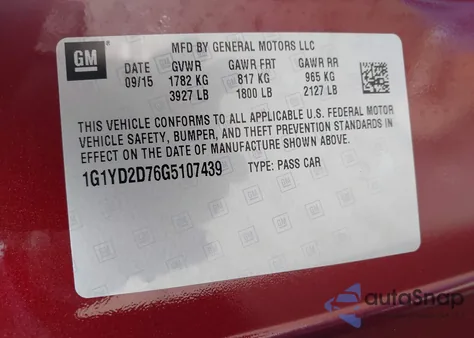 2016 Chevrolet Corvette Stingray from USA, damaged, VIN 1G1YD2D76G5107439